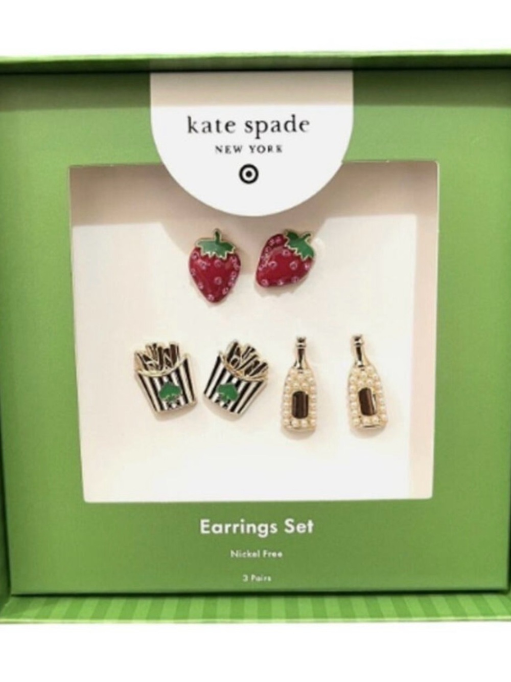kate spade Strawberry, Fries & Bottle Earring Set - Pink/Red/Green/Gold